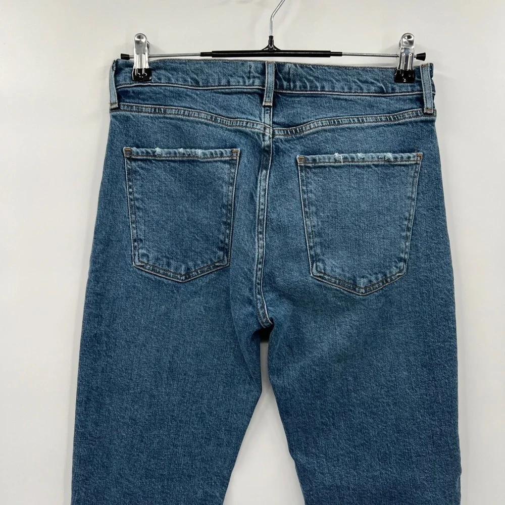 AGOLDE Toni Slim Straight‎ Jeans Womens Blue Distressed Chewed Hem 28